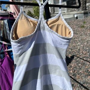 Lululemon power Y gray and white striped tank, size 4